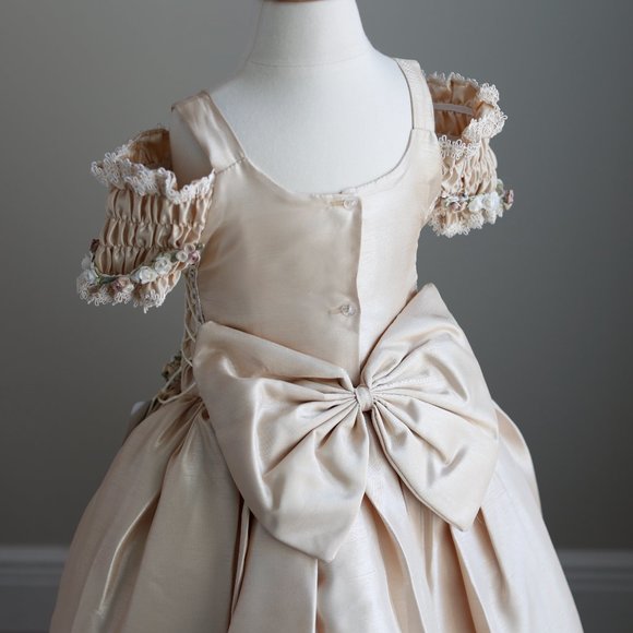 Flower Girl Dress Party Royal Princess Champagne Light Gold Girls Size 4 - Picture 5 of 6